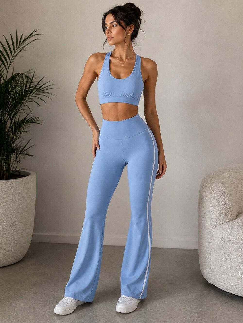 NWT WILO Clean Girl Coquette Minimalist Powder Blue Top And Pant Set - Size M&S